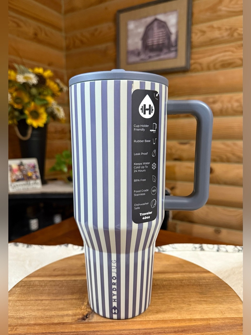 MIDNIGHT SAGE STRIPE HydroJug X Rylee Cru 40oz Traveler Straw Tumbler •LEAKPROOF